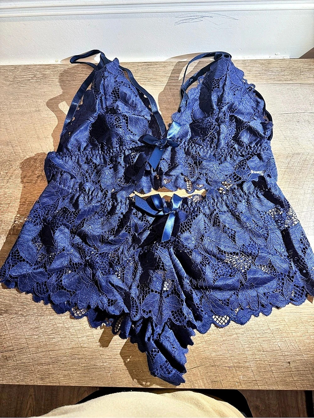 SHEIN Navy Blue Floral Lace Lingerie Set